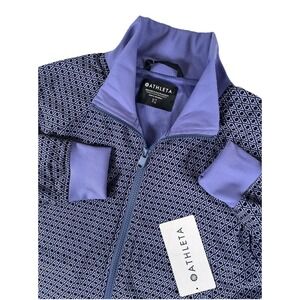 Athleta Brooklyn Bomber Jacket Purple Geometric Mesh Lined Full Zip Womens S NWT